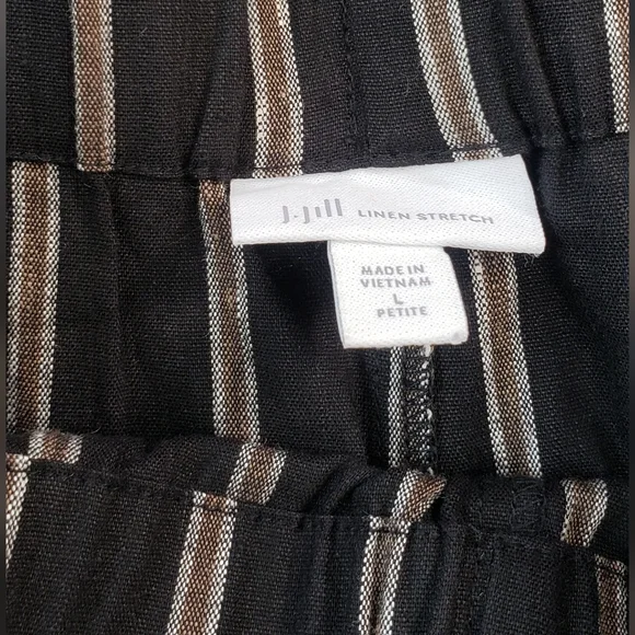 J. Jill Emilie Linen Stretch Paperbag Waist Black Stripe Petite Crop Pants - Picture 5 of 11